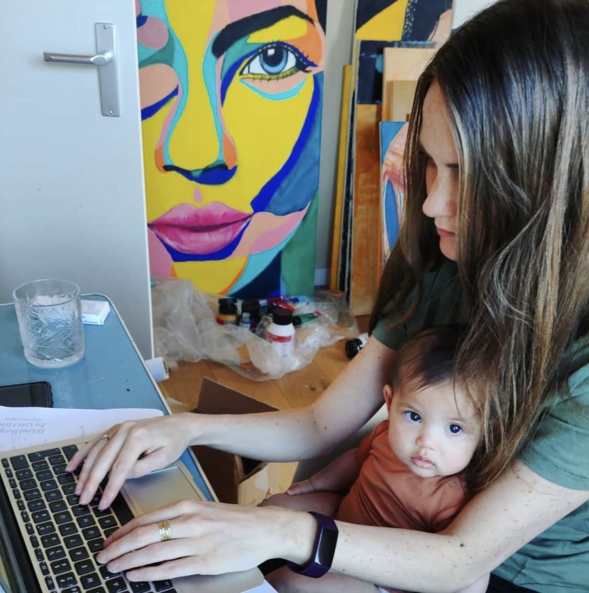 Fabienne working with paint in her studio